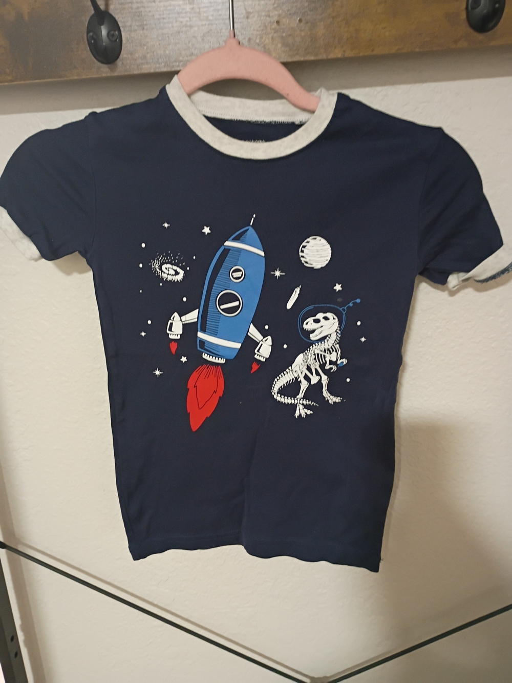 Navy Kids Rocket & Dino Graphic Tee with White Trim